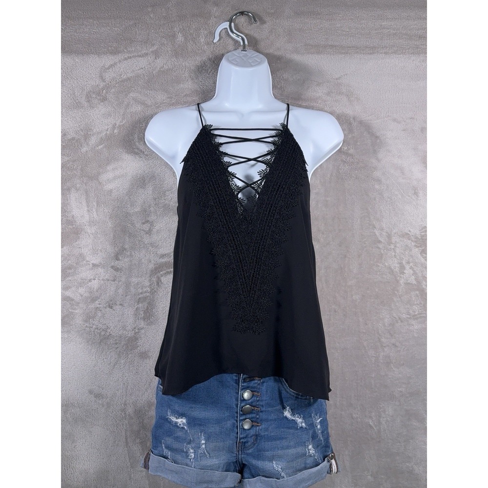 WAYF Poise Strappy Camisole Womens Size Small Black Lace Cami Tank Top